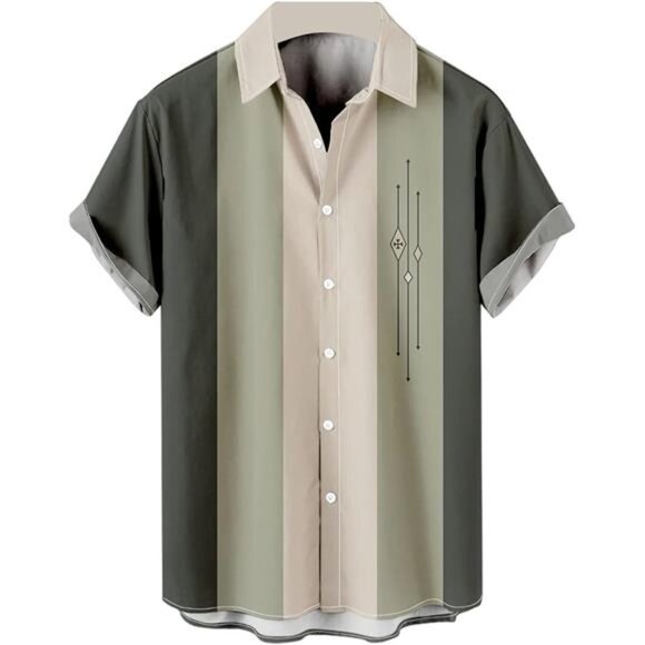Men's Short Sleeve Button Down Bowling Shirts Hawaiian Casual Printed Summer - Picture 1 of 7